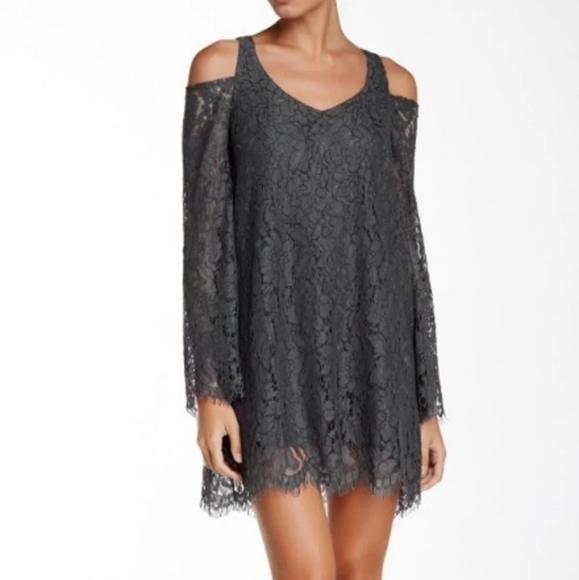 Chaser Mini Dress Gray Lace Cold Shoulder - Picture 6 of 6